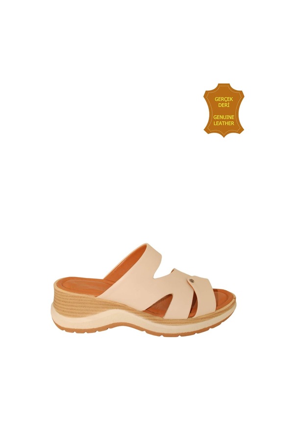 Resim Venüs 2409904y Hakiki Deri Kadın Anatomik Terlik Bej Ç Bej 