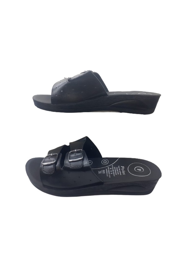 Resim Polex Kadın Siyah Çift Tokalı Ortopedik Taban Günlük Şık Terlik Siyah 