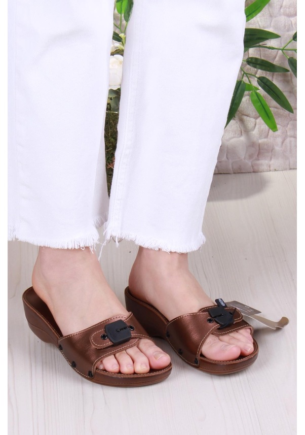 Resim Ceyo Minelli Topuklu Bakır Ortapedik Dolgu Topuk Kadın Terlik Bakır 