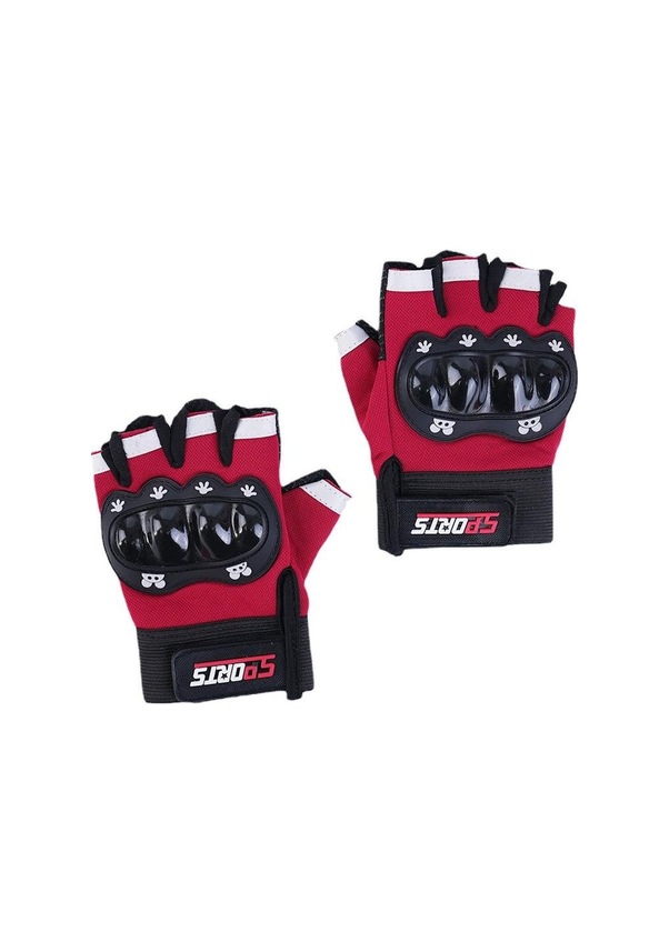 Resim Çocuklar İçin Koruma Destekli Kırmızı Renkli Unisex Yarım Parmak Scooter Bisiklet Eldiveni 