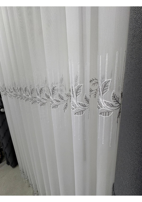 Resim Nivemeshome Eylülzade Gümüş Detay 1/3 Pileli Tül Perde Apm 400x280 