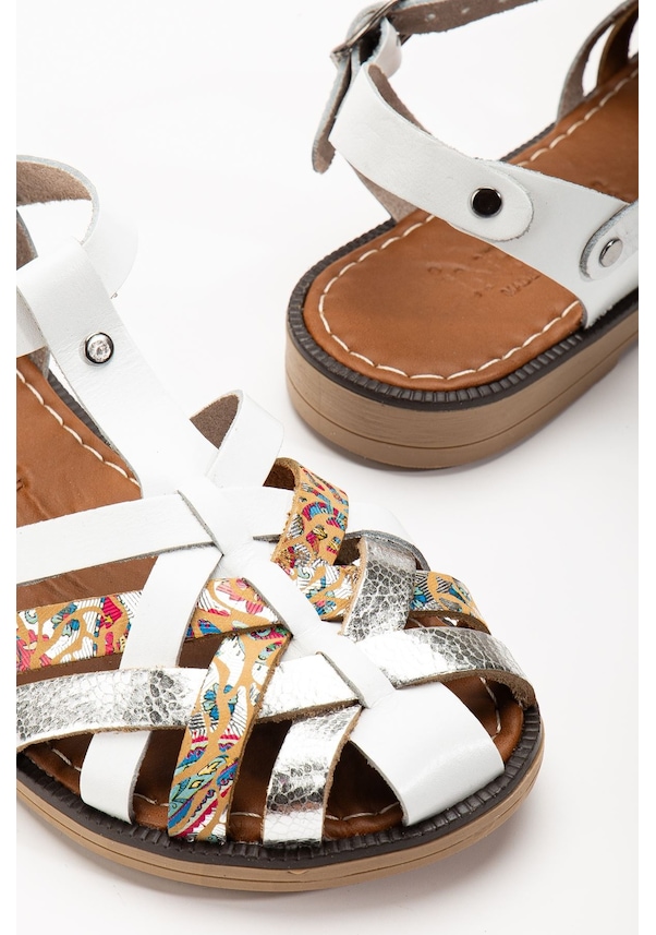 Resim Beyaz Garni Ortopedik Hakiki Deri Kadın Sandalet Çok Renkli 