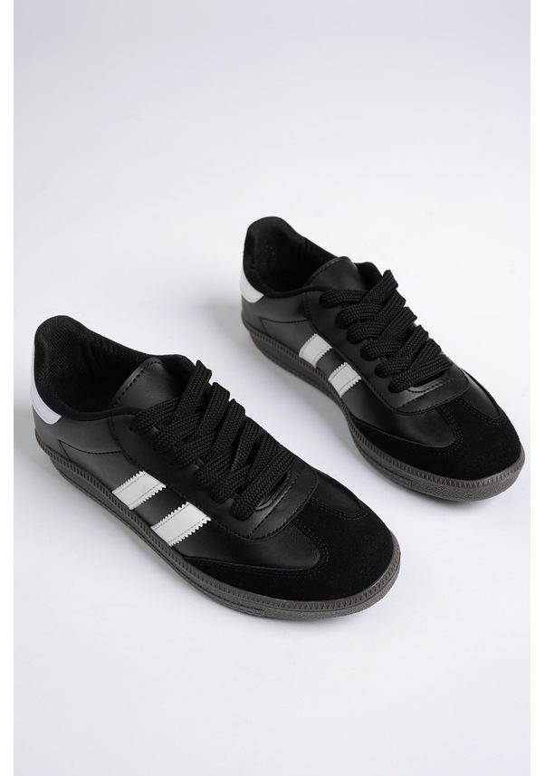 Resim Muggo Gordon Unisex Ortopedik Günlük Bağcıklı Sneaker Spor Ayakkabı - Siyah 