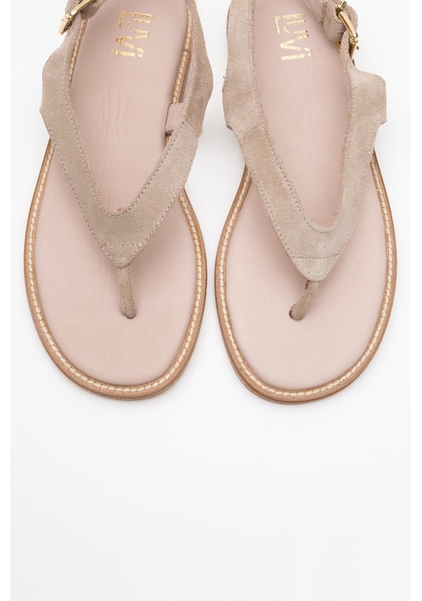 Resim Luvi Shoes Belinda Bej Süet Hakiki Deri Kadın Parmak Arası Sandalet Süet Bej 