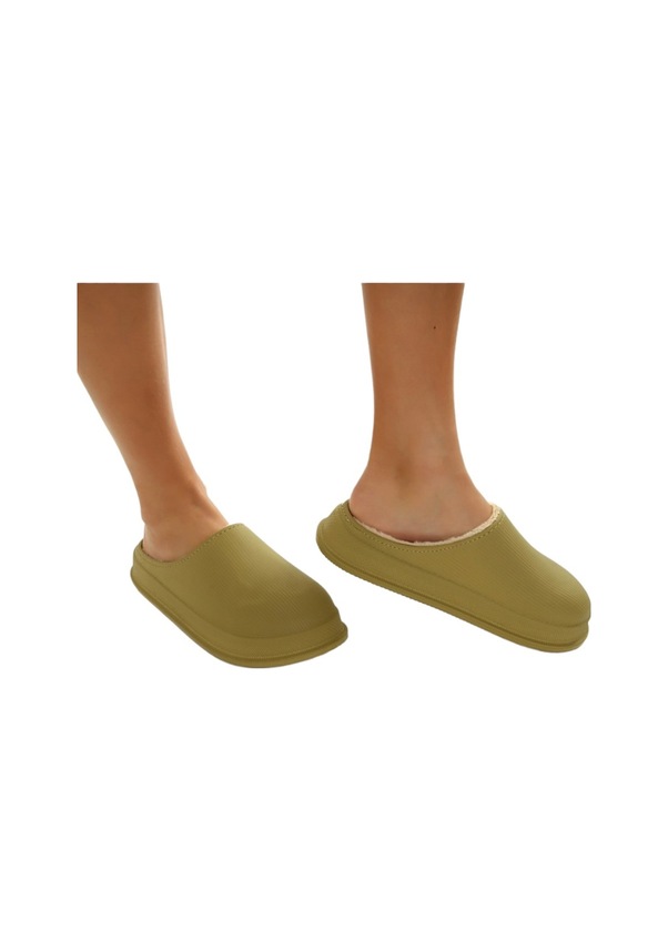 Resim Yeşil Mat Faylon Taban Içi Kürklü Ev Terliği Yeşil 