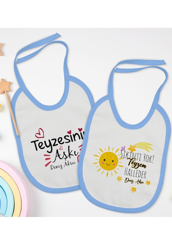 BK Kids Kişiye Özel Teyze Tasarımlı 2’li Mavi Mama Önlüğü-3 BK Kids Kişiye Özel Teyze Tasarımlı 2’li Mavi Mama Önlüğü-3