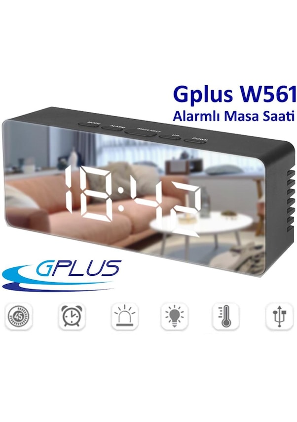 Gplus W561 Dijital Led Termometreli Aynalı Alarmlı Masa Saati