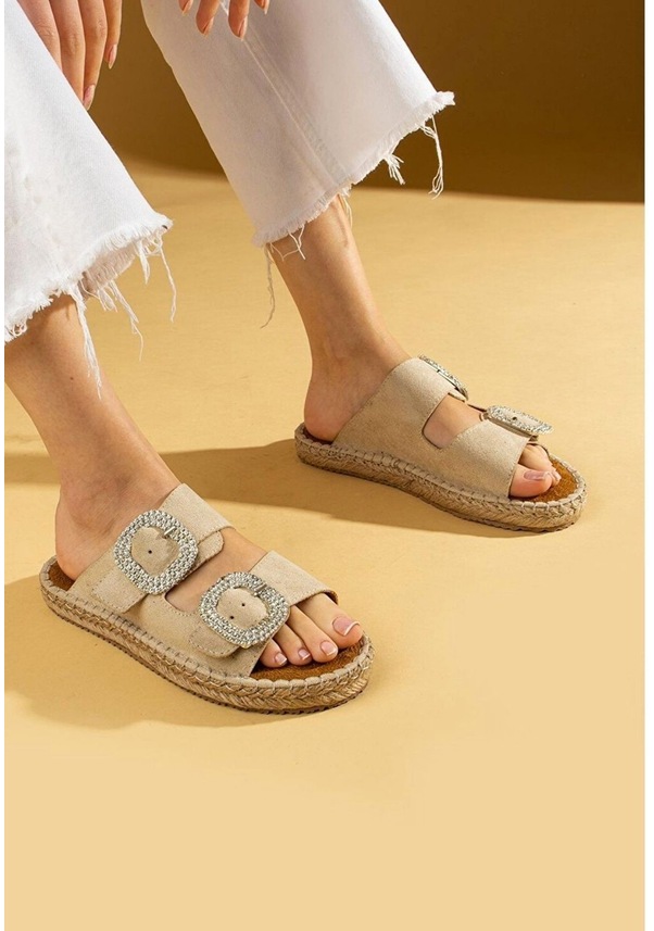 Resim Hertas Bej Nubuk Tokalı Terlik Çok Renkli 