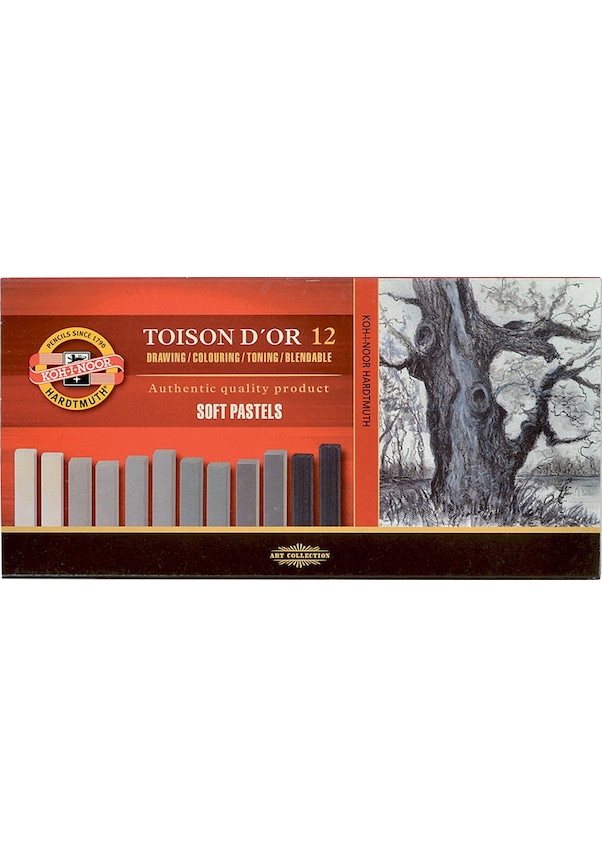 Crayons Pastels Doux Koh-I-Noor Toison D'Or 8522 - Lot De 12 Gris - Artiste