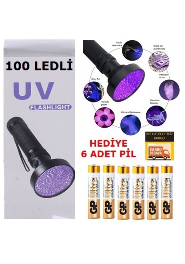 Uv 100 Led Mor işik Fener Sah-Te Para Bakteri Ultraviyole İdrar ...