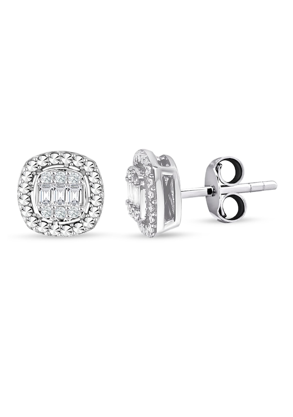Modern Tasarım 0.24 Ct Baget Kare Tektaş Küpe