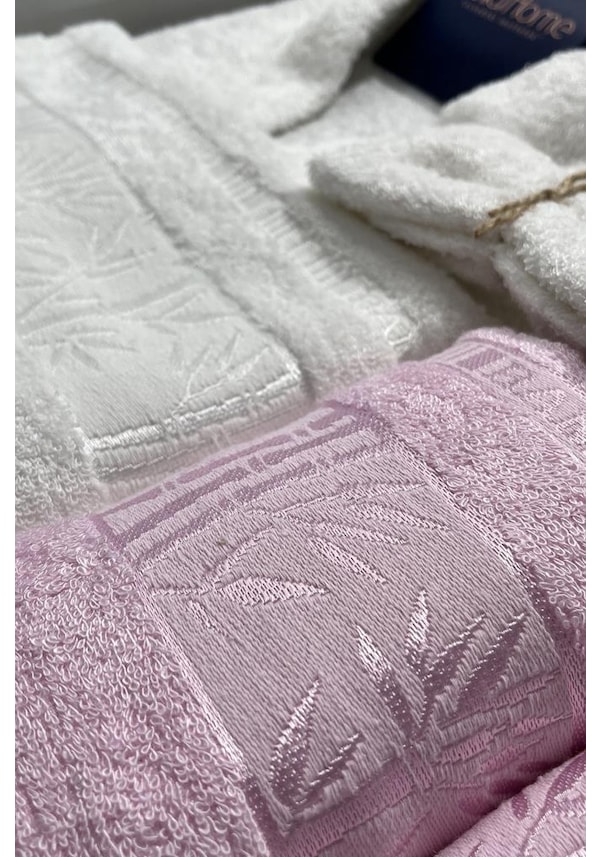 Resim Elmas Bambu 10 Parça Aile Bornoz Takımı Krem Pembe Çok Renkli 