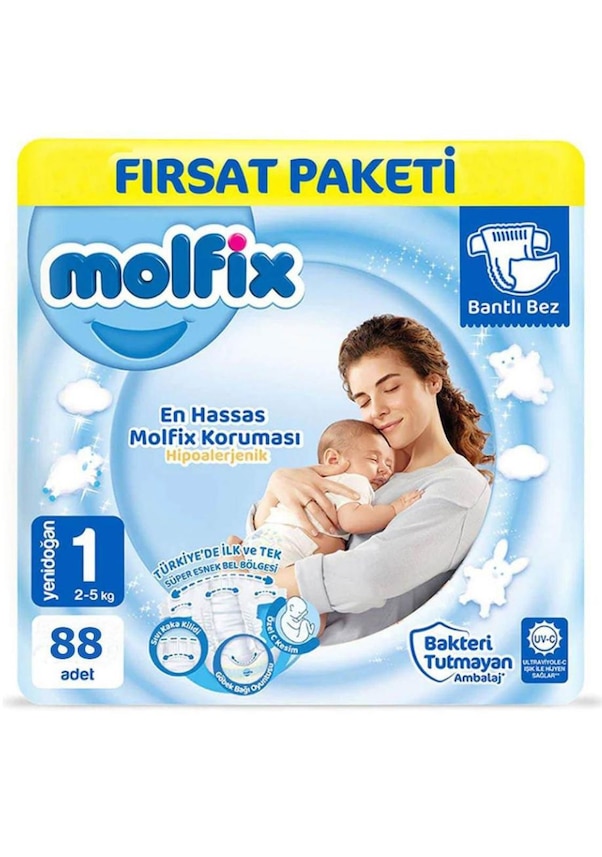 Molfix Bantlı Bebek Bezi 1 Numara Yenidoğan 88 Adet Fırsat Paketi