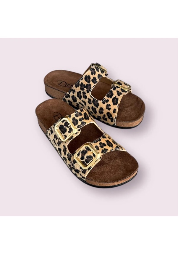 Resim Leopar Desen Soft Kadın Ev Terliği Rahat, Çift Tokalı Model Turuncu 