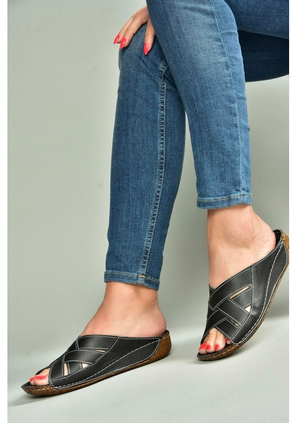 Resim Fox Shoes U555123403 Siyah Hakiki Deri Kadın Terlik Siyah-hakiki Deri 