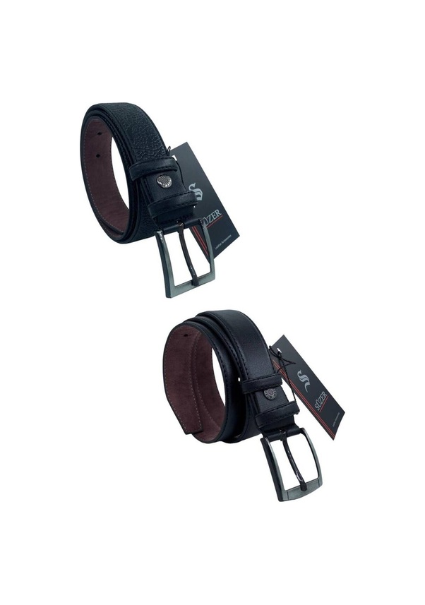 Resim 2'li Set X 3 Cm Klasik Suni Deri Erkek Çocuk Kemeri Siyah Siyah 