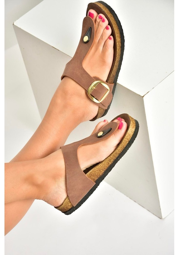 Resim Fox Shoes U777917002 Taba Süet Parmak Arası Kadın Terlik Taba-süet Taba 