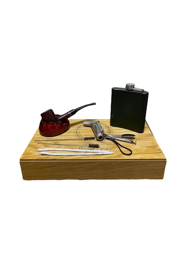 Resim Dapper Gül Kökü Haki Yeşil Mataralı Çakmaklı Pipo Seti 605954-509162 