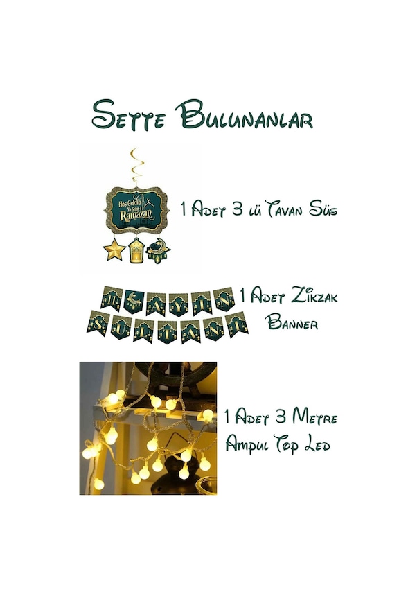 Resim 11 Ayın Sultanı Banner - Top Led Ve Tavan Süs Set, Ramazan Ayı Süsleme Seti Standart 