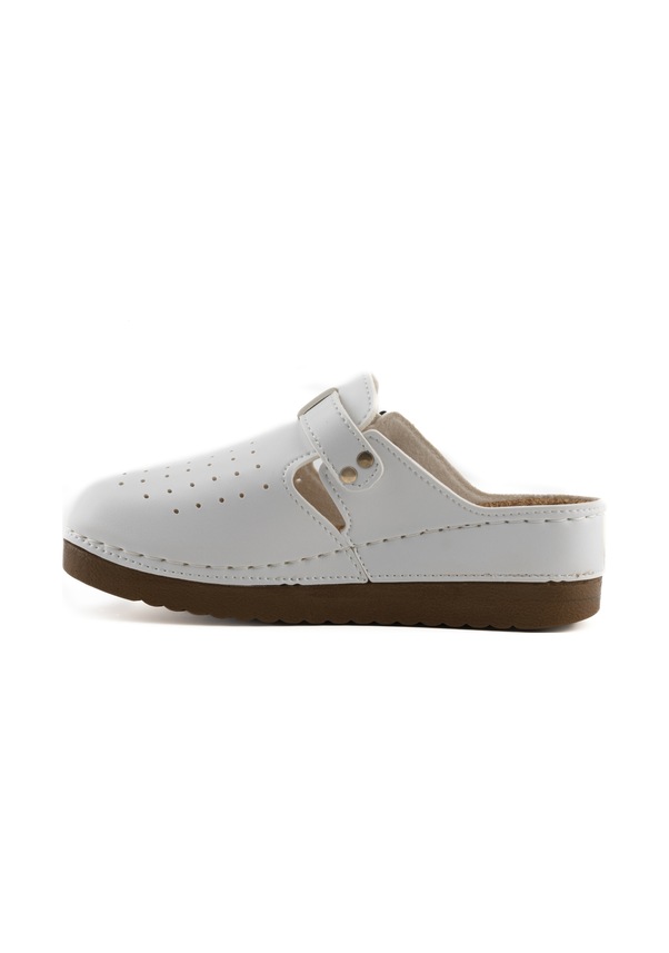 Resim Mantar Tabanlı Ortopedik Kapalı Sabo Kadın Terlik - Anatomic Comfort Beyaz 