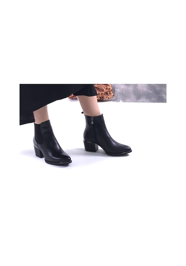 Resim Siyah Kadın Hakiki Deri Topuklu Bot 039.103 Siyah 