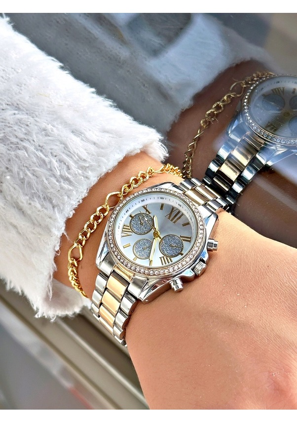 Resim Full Taşlı Şık Tasarım Exclusive Serisi Roma Rakamlı Kadın Kol Saati-bileklik Hediyeli Çok Renkli 