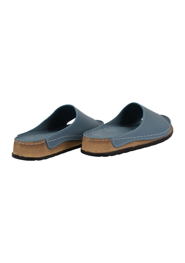 Resim Hakiki Deri Lazer Kesim Delikli Rahat Taban Kadın Terlik Napa-309 Mavi 