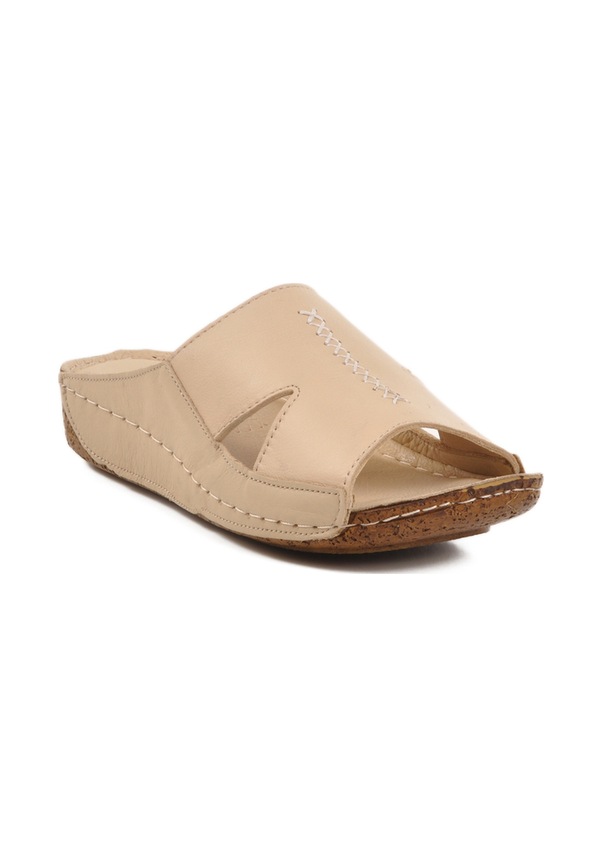 Resim Aspor Bej Hakiki Deri Kadın Düz Terlik Çok Renkli 