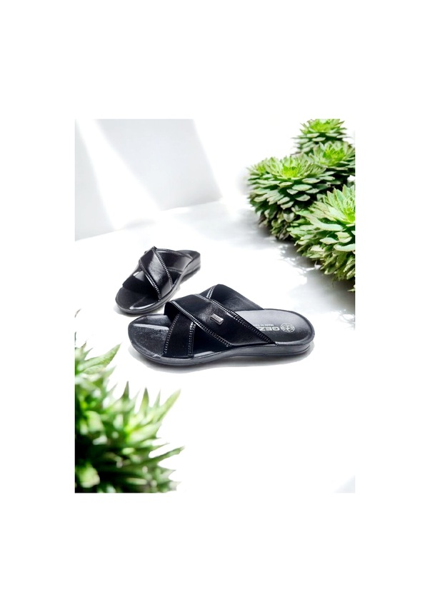 Resim Gezer Erkek Çapraz Yumuşak Taban Ev Terliği Siyah 