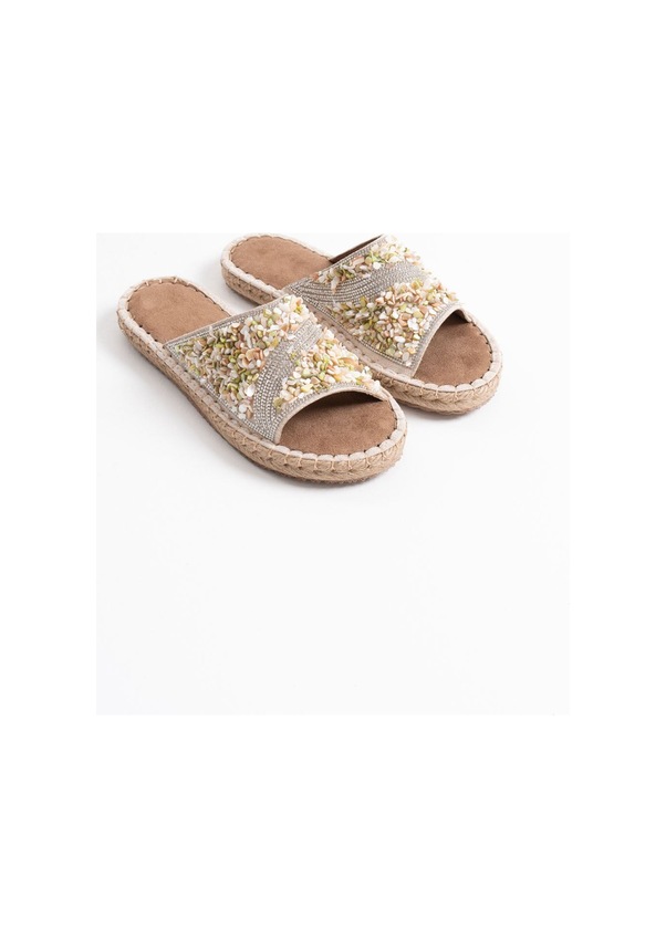 Resim Dennis Kadın Bej Taş İşlemeli Terlik Çok Renkli 