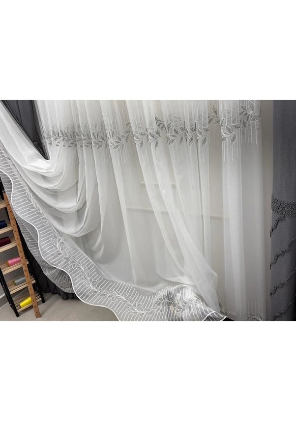 Resim Nivemeshome Eylülzade Gümüş Detay 1/3 Pileli Tül Perde Apm 400x280 