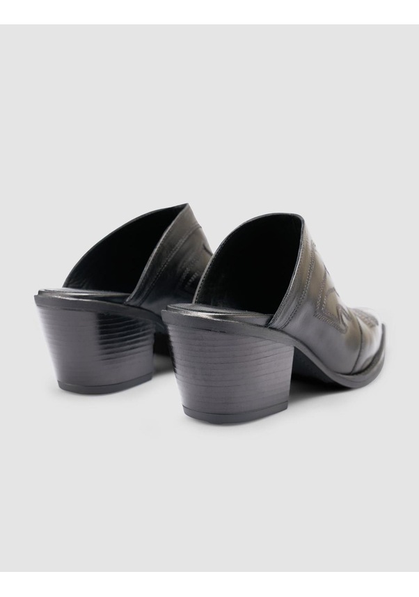 Resim %100 Hakiki Deri Siyah Kadın Kovboy Terlik Siyah 