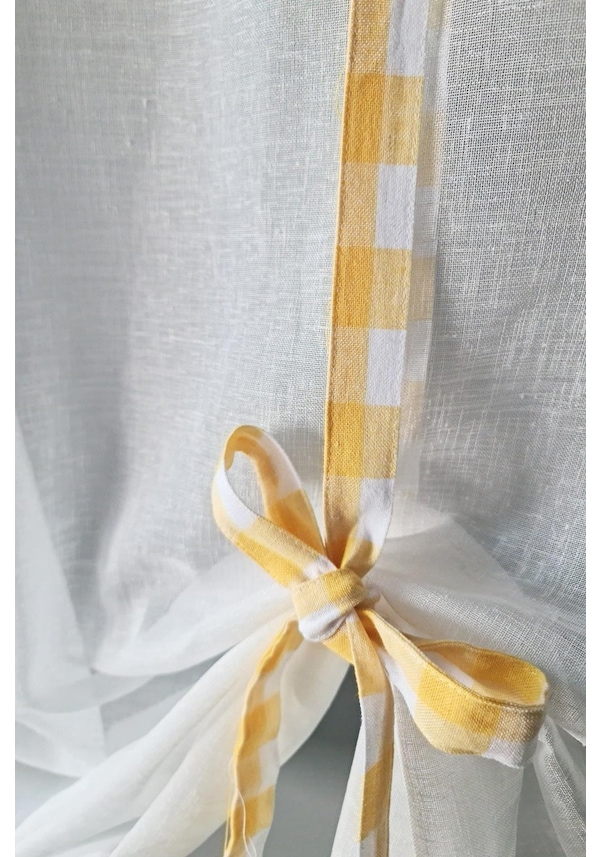 Resim Naturel Potlu Ekose Tül Perde Retro Sarı 