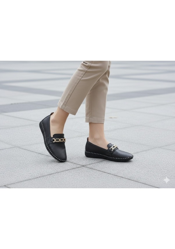 Resim Kindep Asudes Toka Detaylı Comfort Kadın Babet Siyah Siyah 