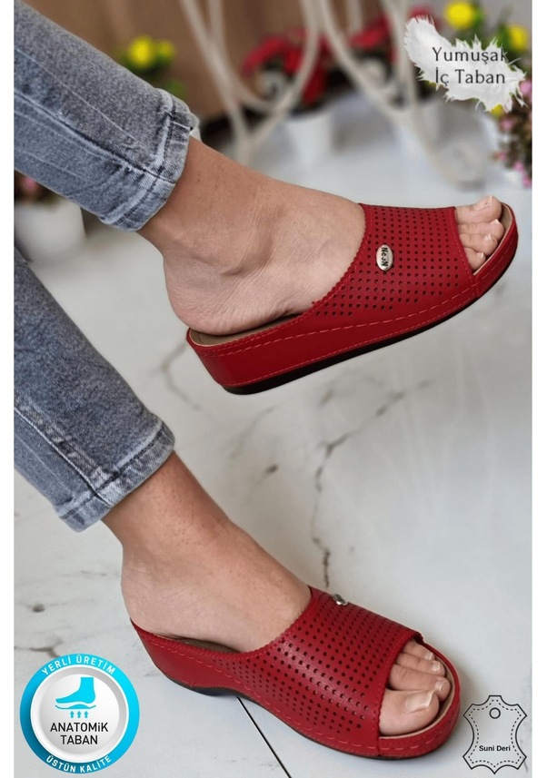 Resim Suçi Kadın Şık Lazer Desenli Günlük Ortopedik Taban Terlik Misafir Genç Anne Dışarı Ev Terliği Taba 