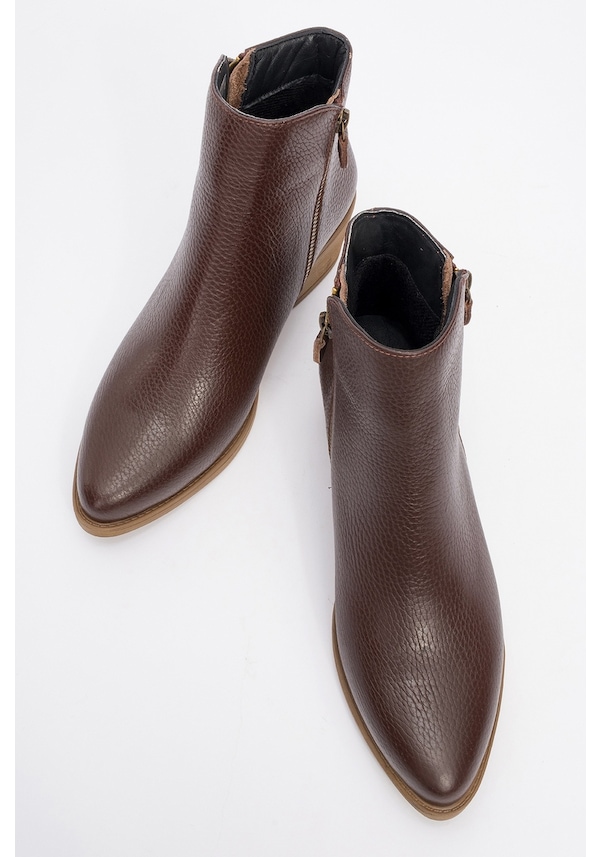 Resim Luvi Shoes Jayer Kahve Floter Hakiki Deri Fermuarlı Kadın Topuklu Bot kahverengi 