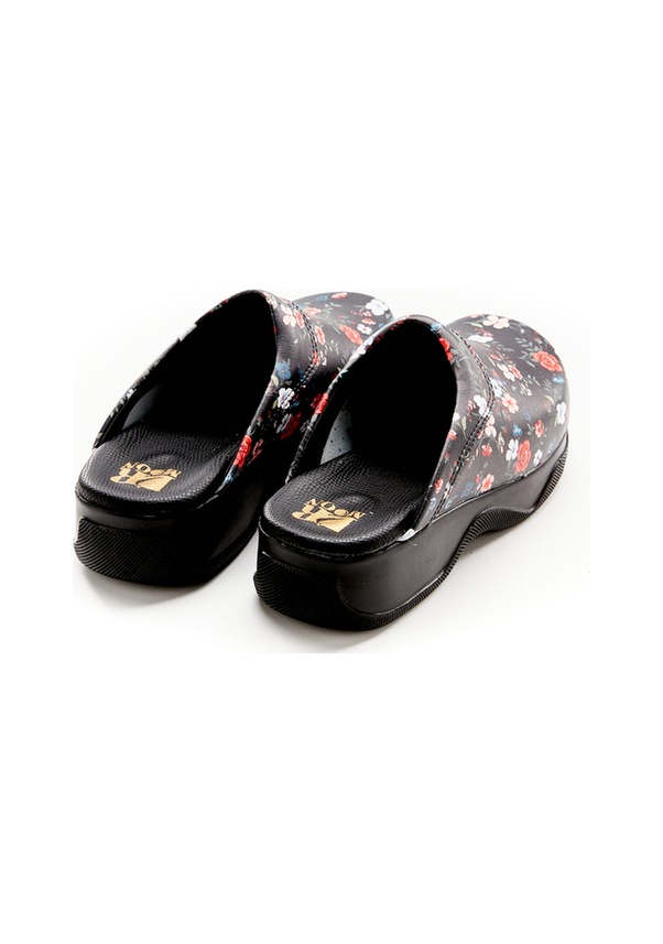 Resim Çiçek Desenli Hakiki Deri Bayan Sabo Terlik Siyah 