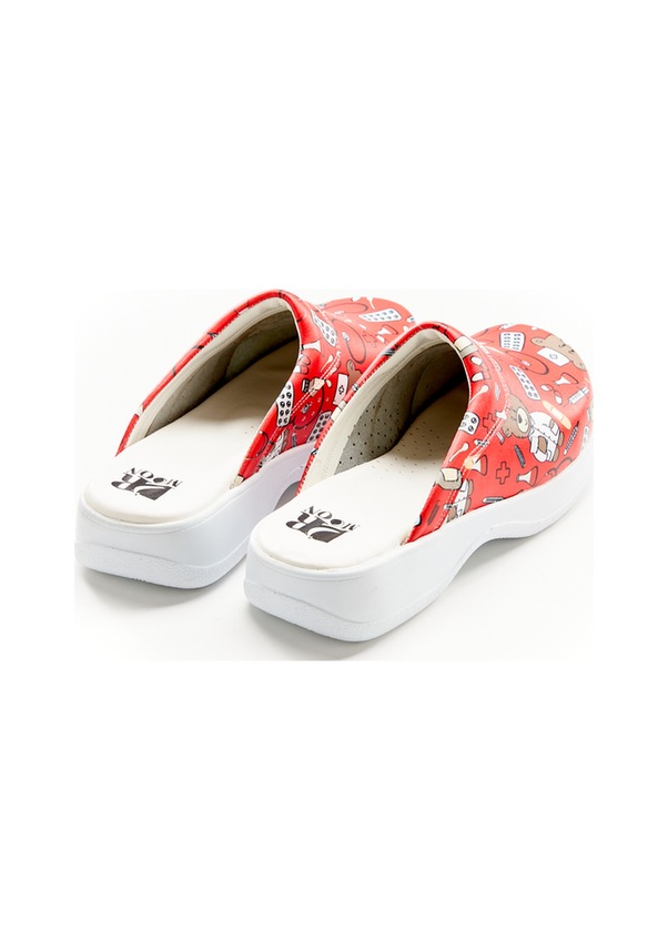 Resim Ayıcık Desenli Hakiki Deri Bayan Sabo Terlik Kırmzı 