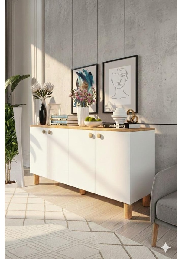 Resim Bohem Çok Amaçlı Konsol,salon Mobilyası Beyaz 