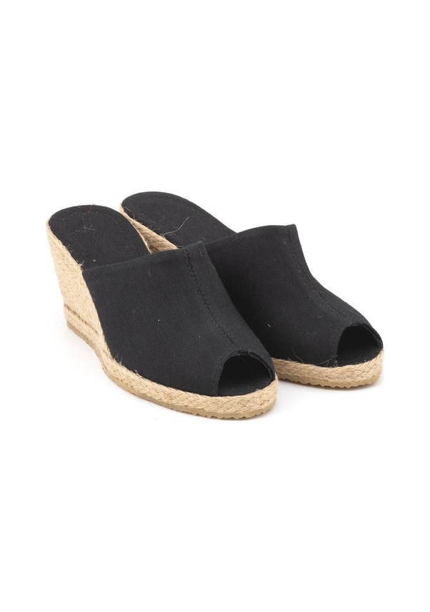 Resim Hasır Siyah El Işi Kadın Keten Günlük Terlik Siyah 