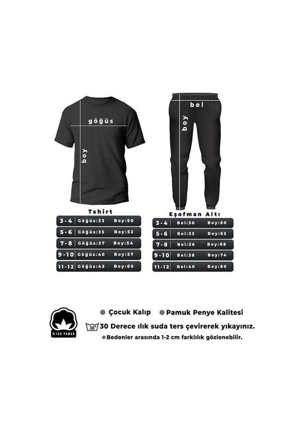 Resim Çocuk Kalp Alt - Üst Eşofman Takımı Siyah 