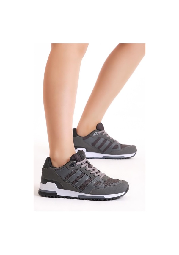 Resim Termo Taban Şeritli Bağcıklı Unisex Füme Spor Ayakkabı Tb282-0 Füme 