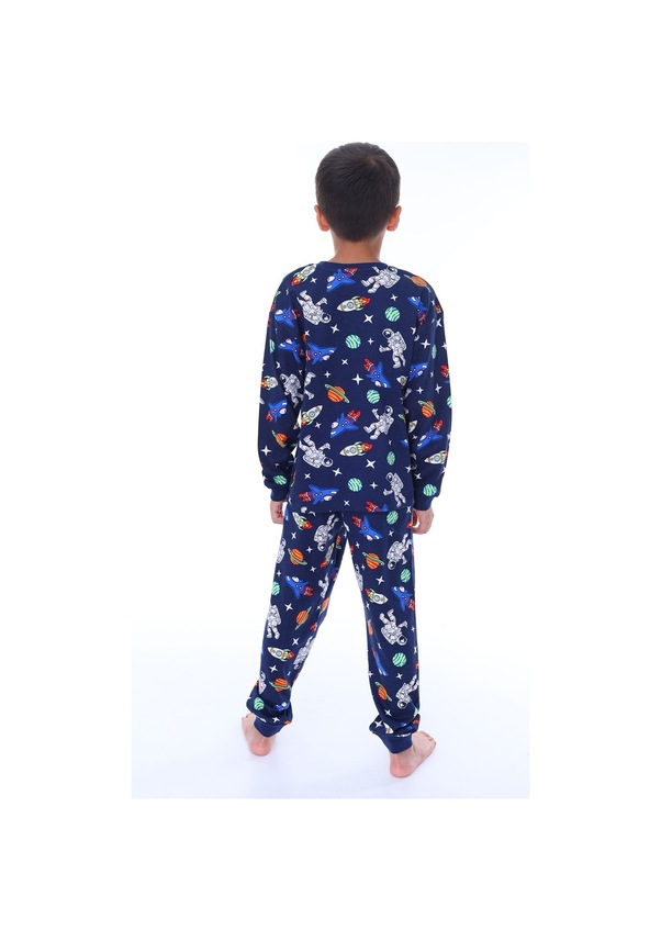 Resim Zuzunga Astronot Temalı Pamuk Unisex Çocuk Pijama Takımı Lacivert1 Lacivert 