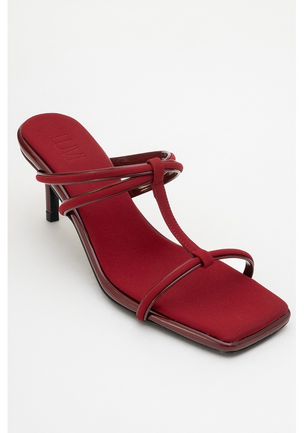 Resim Luvi Shoes Mocha Bordo Kare Burunlu İnce Bantlı Kadın Topuklu Terlik Bordo 