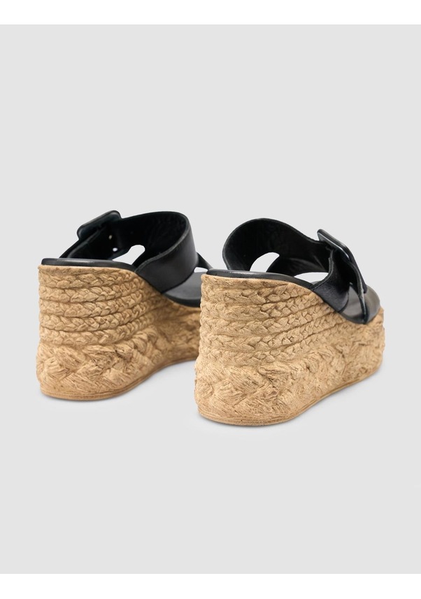 Resim %100 Hakiki Deri Siyah Dolgu Topuk Kadın Terlik Siyah 