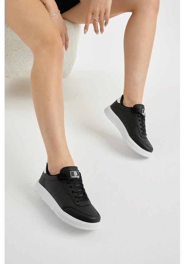 Resim Hafif Faylon Taban Bağcıklı Unisex Siyah Beyaz Günlük Spor Ayakkabı Tbprf015 Siyah Beyaz 