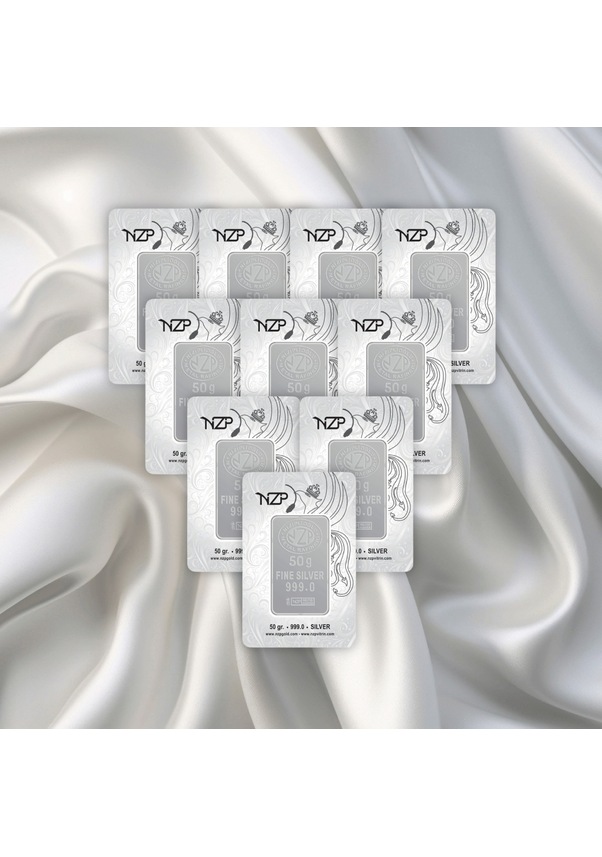 Resim 10 Adet 50 Gr Nizipli Gümüş Külçe 