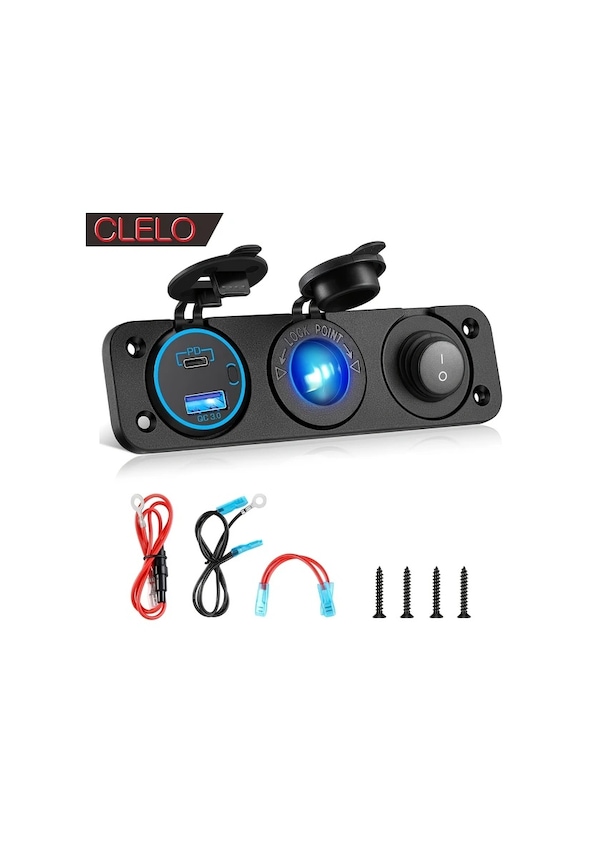 Resim Dashanshop Clelo 12v Araç Çift Usb Ve Type-c Şarj Cihazı 1 Set Led Ekranlı Rv Tekne Ve Araçlar İçin Hızlı Şarj Bağımsız Açma Kapama Düğmeli 12v 24v Araçlar İçin Uygun 