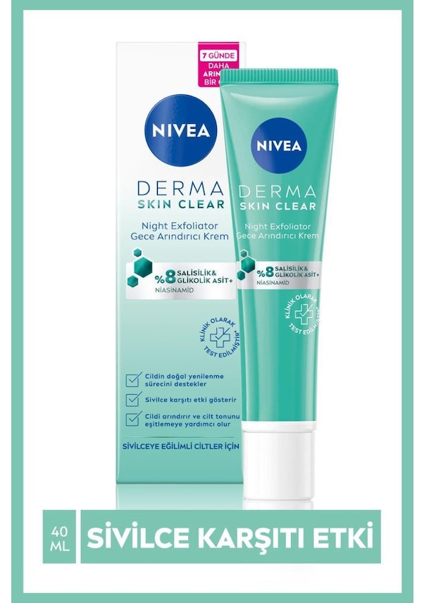 NIVEA Derma Skin Clear Night Exfoliator Gece Arındırıcı Krem 40ml