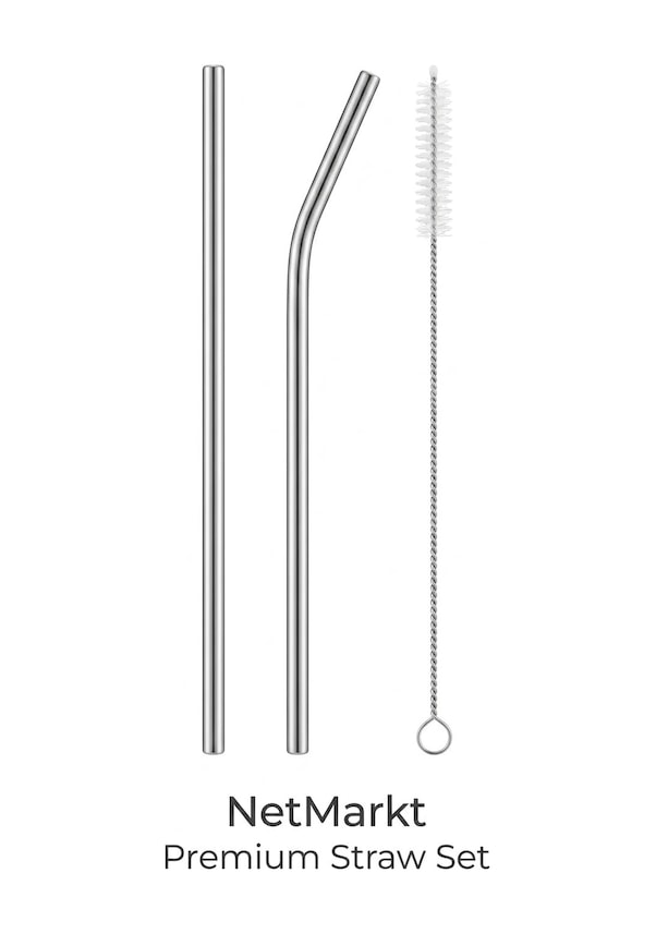 Resim Paslanmaz Çelik Pipet Seti - 2 Adet Tekrar Kullanılabilir Metal Pipet 1 Düz, 1 Eğri Ve 1 Adet Temizleme Fırçası, Çevre Dostu, Bulaşık Makinesinde Yıkanabilir Ekolojik Pipet Seti 000 Açık Krem 